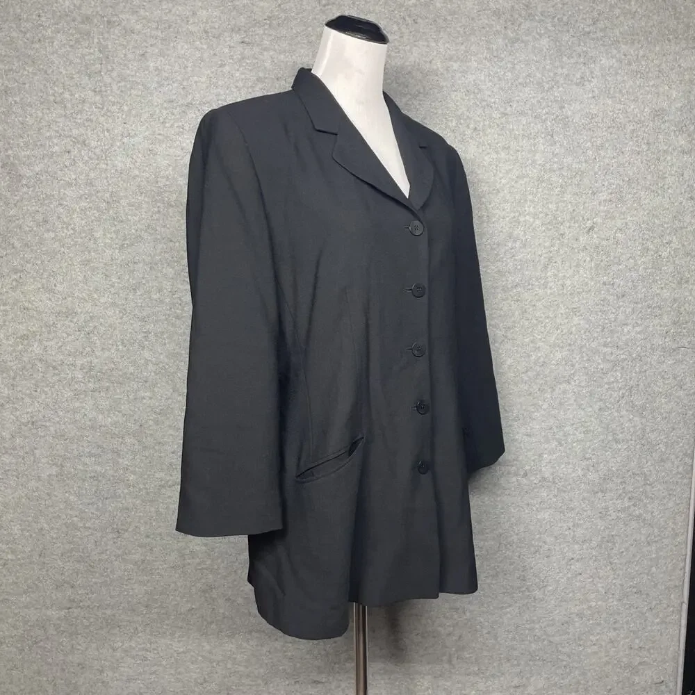 Vtg Nordstrom Blk Worsted Wool Longline Blazer Women 12 USA Made Career Classic